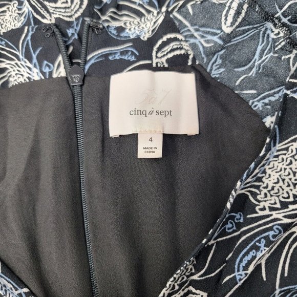 Cinq A Sept Size 4 Black Blue Button V-Neck Maxi Lisette Dress - Picture 4 of 5